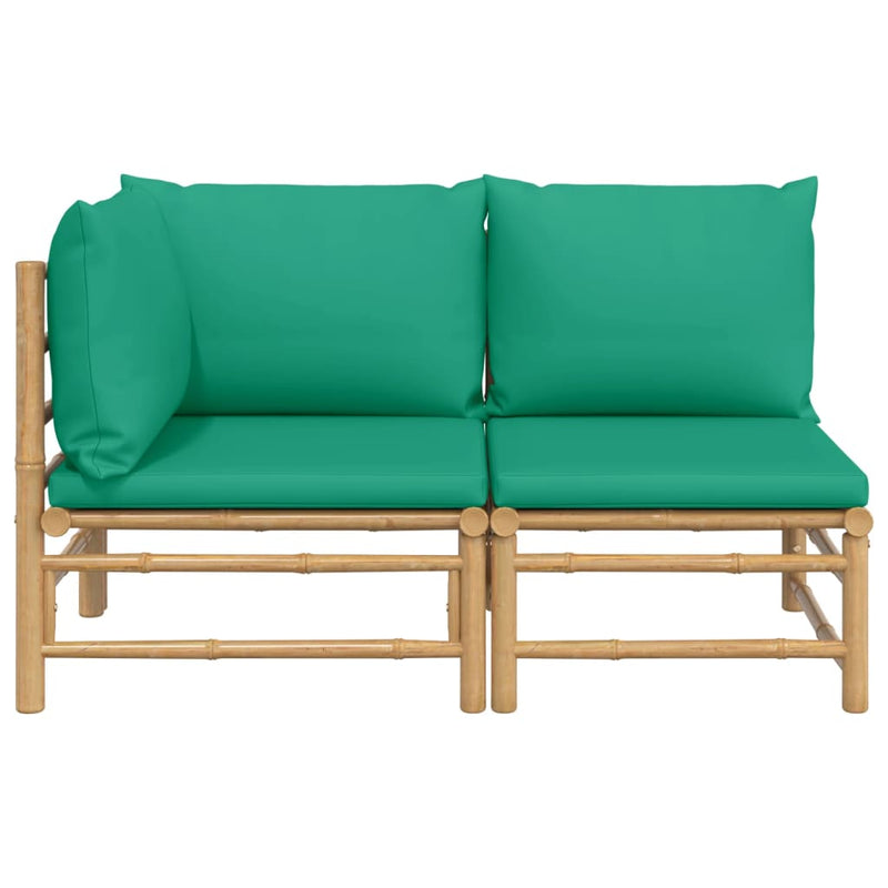 2 Piece Garden Lounge Set with Green Cushions Bamboo