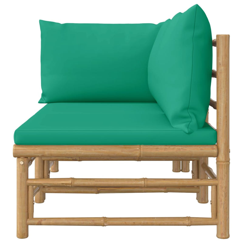 2 Piece Garden Lounge Set with Green Cushions Bamboo