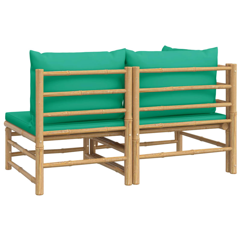 2 Piece Garden Lounge Set with Green Cushions Bamboo