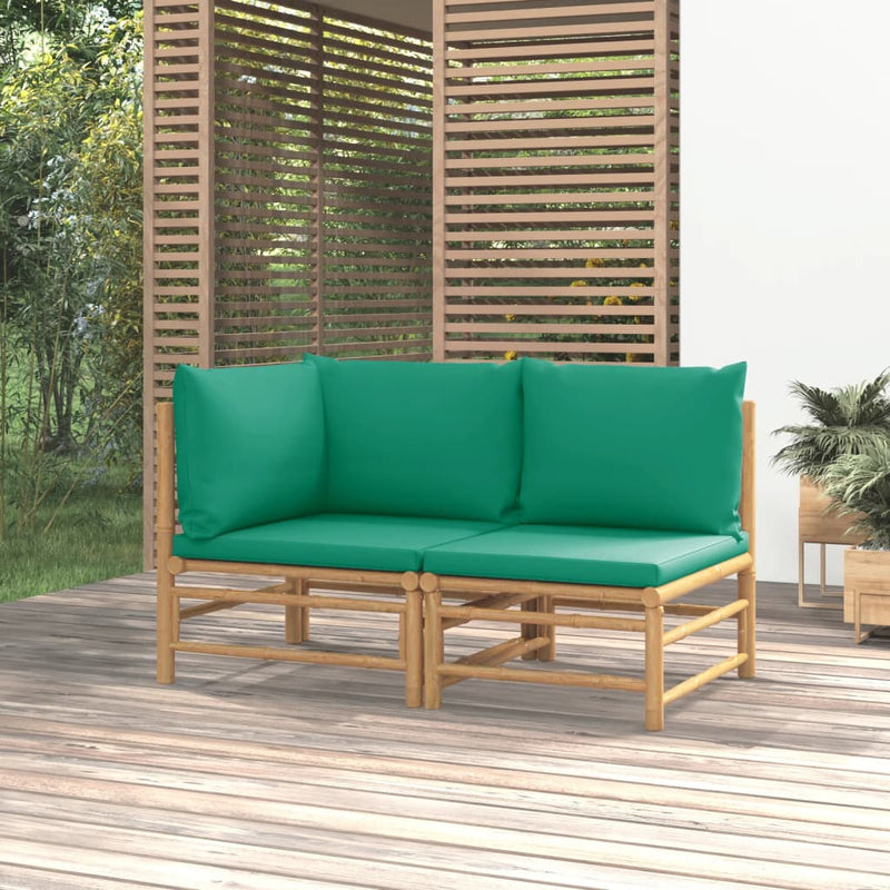 2 Piece Garden Lounge Set with Green Cushions Bamboo