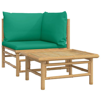 2 Piece Garden Lounge Set with Green Cushions Bamboo