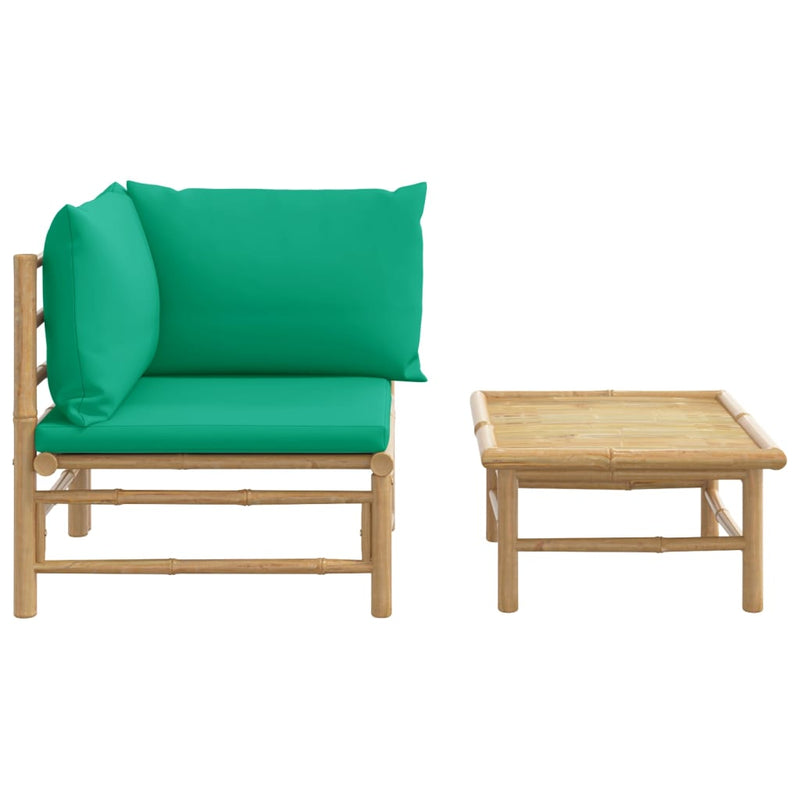 2 Piece Garden Lounge Set with Green Cushions Bamboo