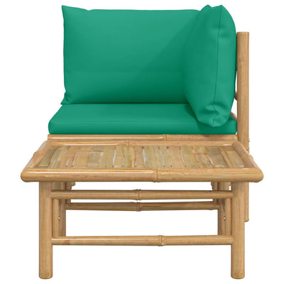 2 Piece Garden Lounge Set with Green Cushions Bamboo