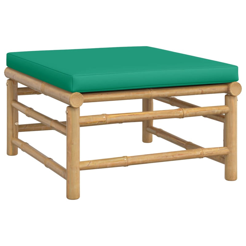 Garden Footstool with Green Cushion Bamboo