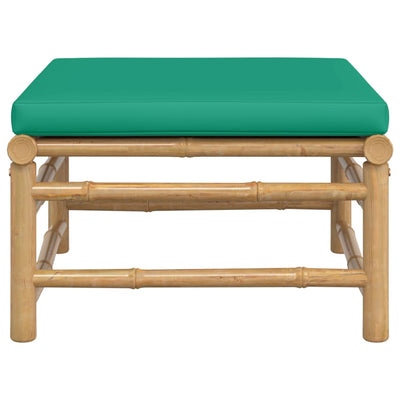 Garden Footstool with Green Cushion Bamboo