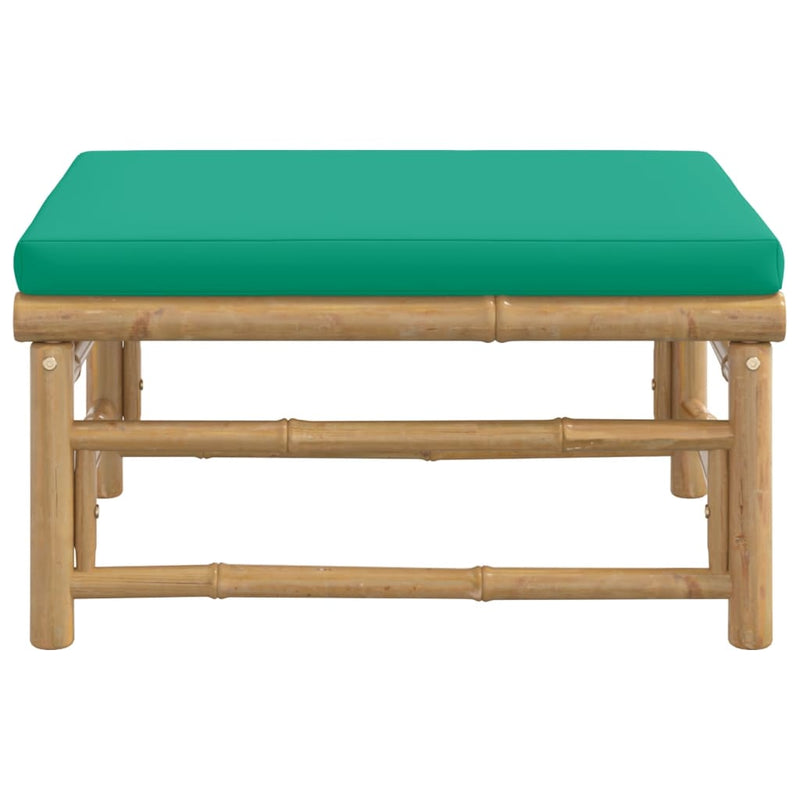 Garden Footstool with Green Cushion Bamboo