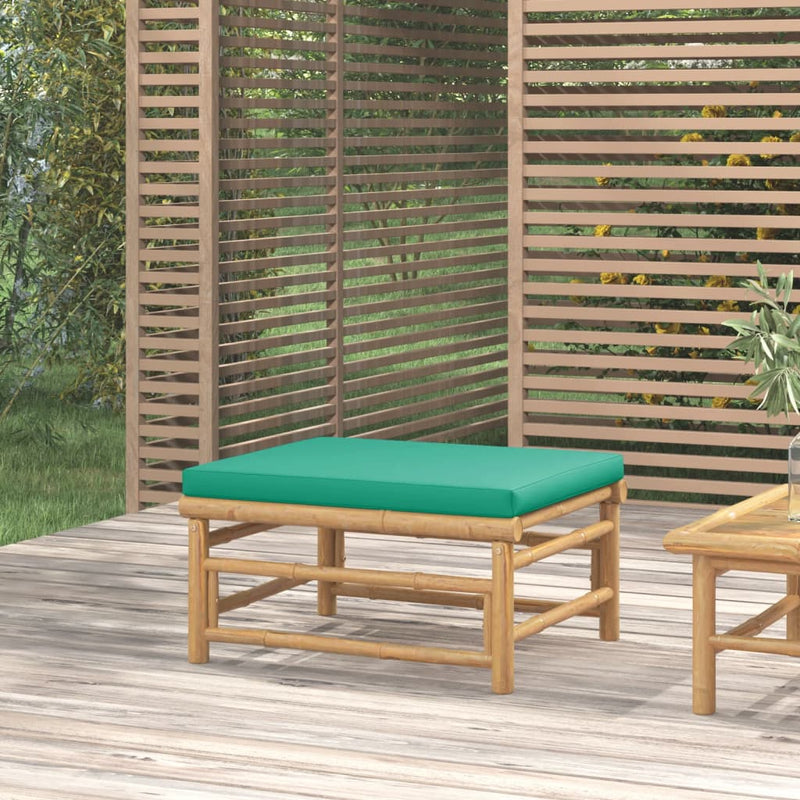 Garden Footstool with Green Cushion Bamboo