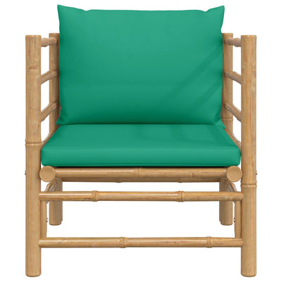 Garden Sofa with Green Cushions Bamboo