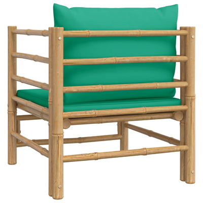 Garden Sofa with Green Cushions Bamboo