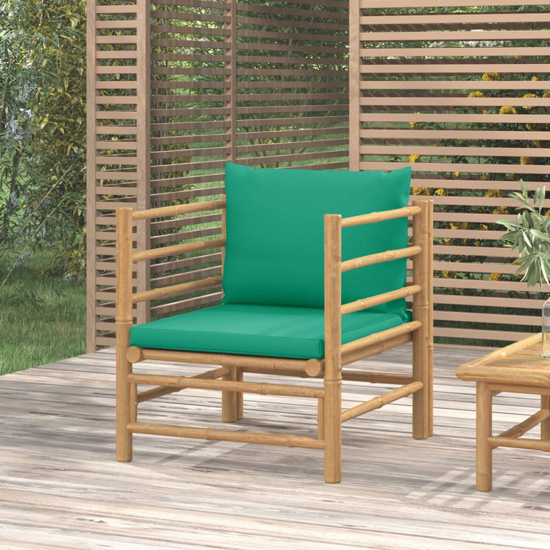 Garden Sofa with Green Cushions Bamboo