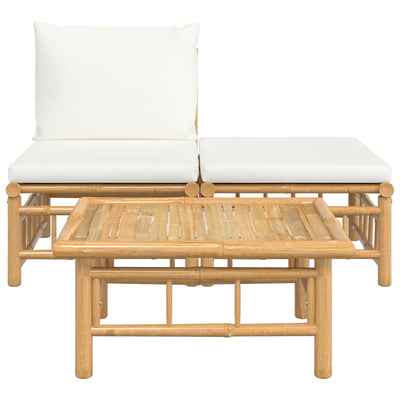 3 Piece Garden Lounge Set with Cream White Cushions Bamboo