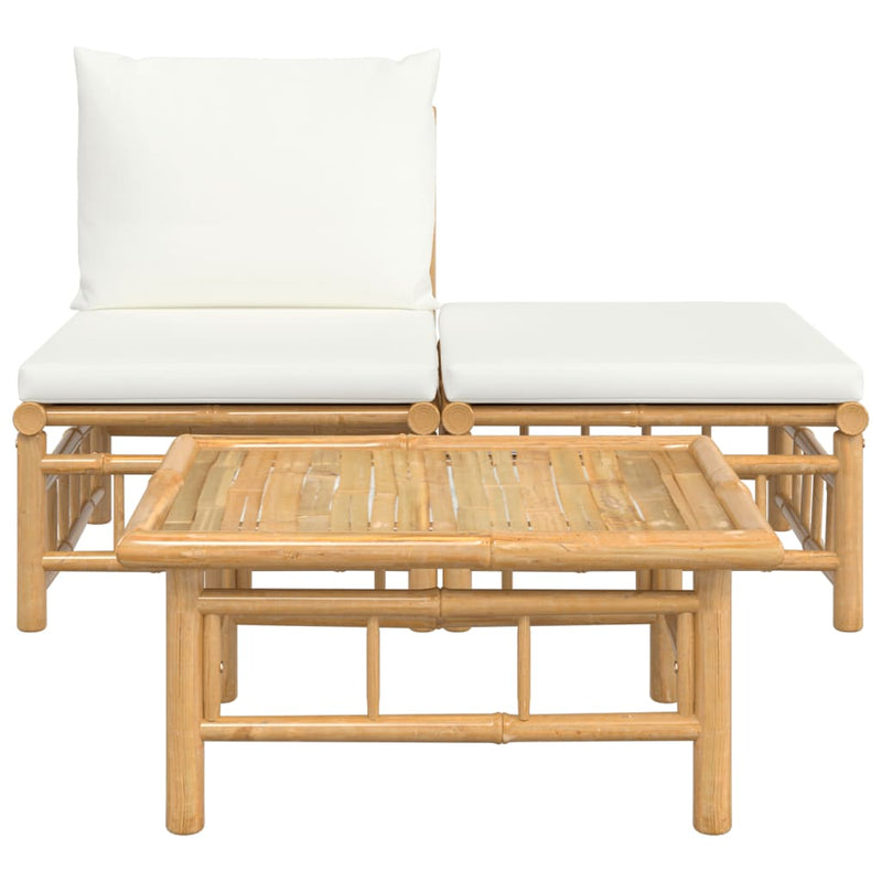 3 Piece Garden Lounge Set with Cream White Cushions Bamboo