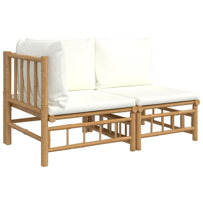 2 Piece Garden Lounge Set with Cream White Cushions Bamboo