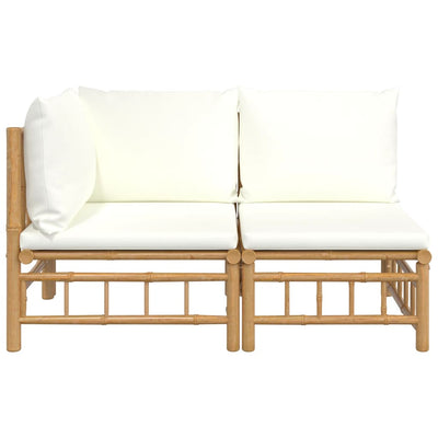 2 Piece Garden Lounge Set with Cream White Cushions Bamboo