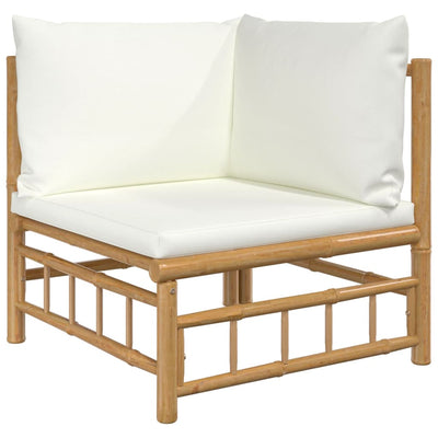 Garden Corner Sofa with Cream White Cushions Bamboo