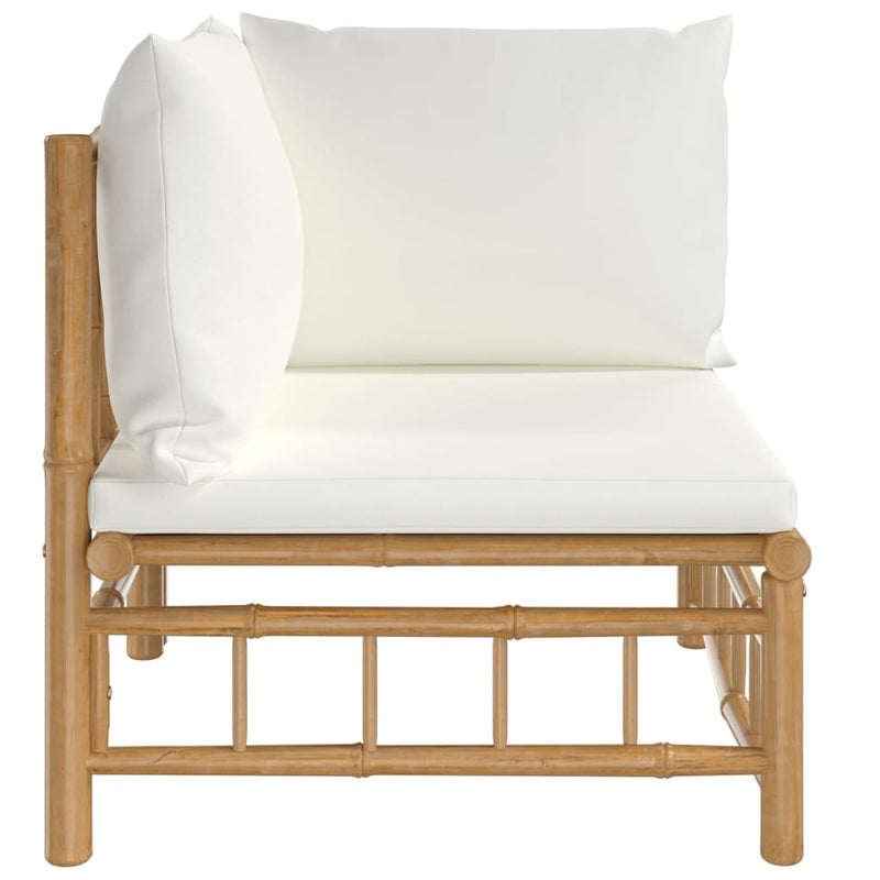 Garden Corner Sofa with Cream White Cushions Bamboo