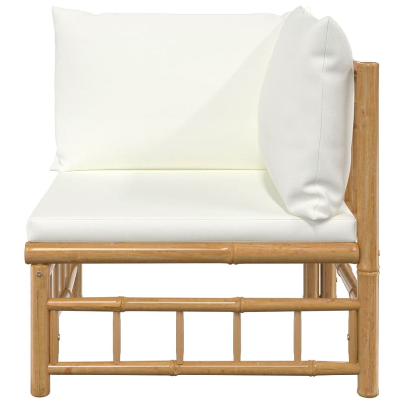 Garden Corner Sofa with Cream White Cushions Bamboo