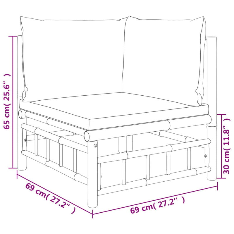 Garden Corner Sofa with Cream White Cushions Bamboo