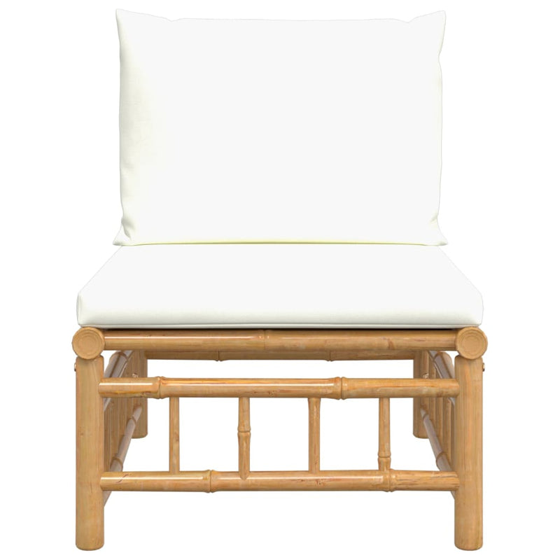 Garden Middle Sofa with Cream White Cushions Bamboo