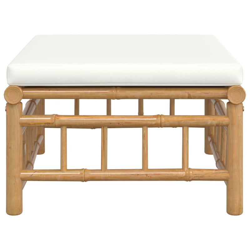 Garden Footstool with Cream White Cushion Bamboo