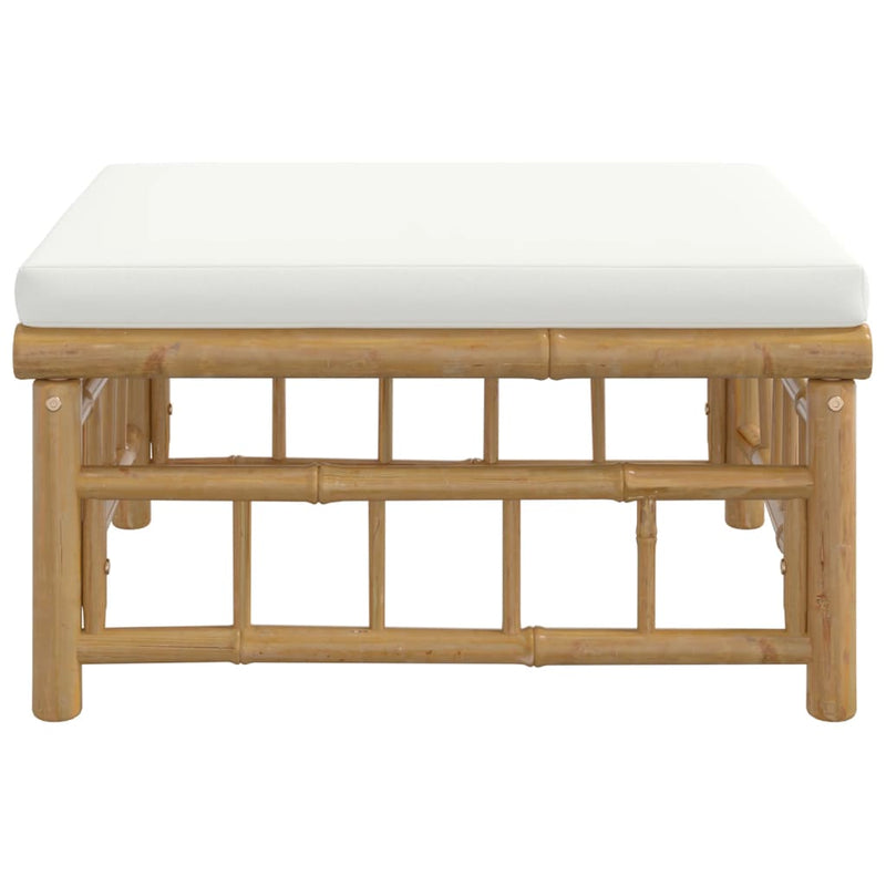 Garden Footstool with Cream White Cushion Bamboo