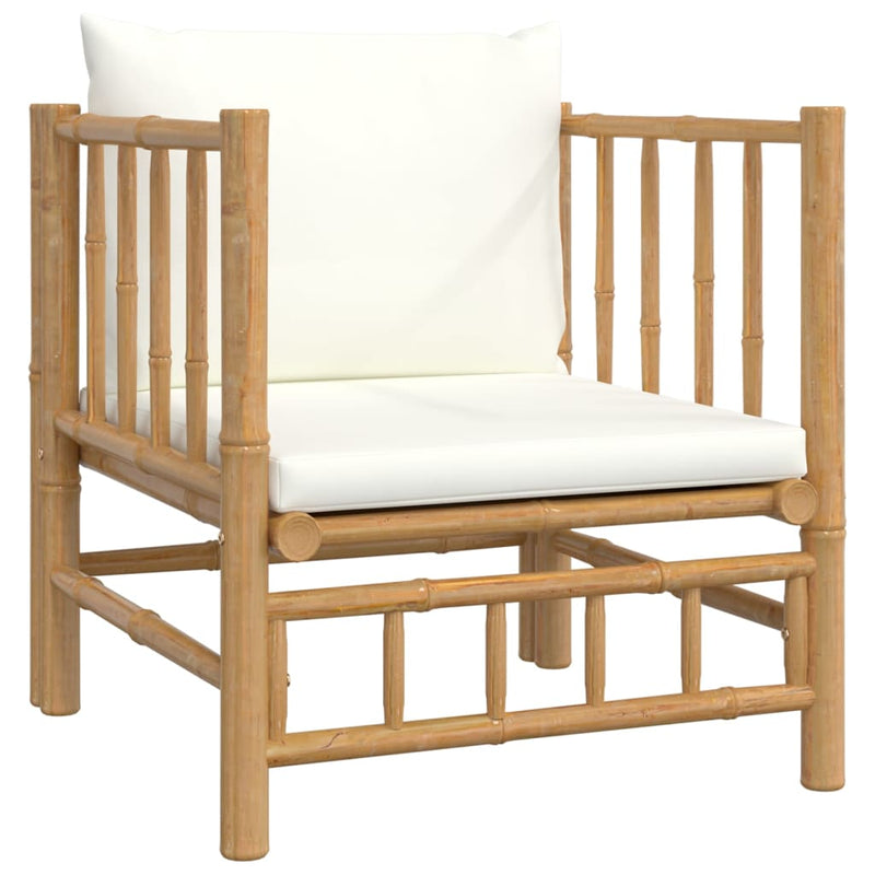 Garden Sofa with Cream White Cushions Bamboo