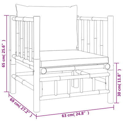 Garden Sofa with Cream White Cushions Bamboo