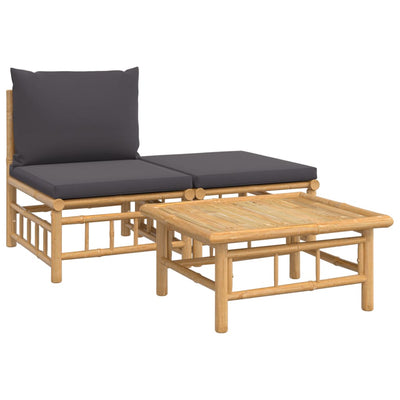 3 Piece Garden Lounge Set with Dark Grey Cushions Bamboo