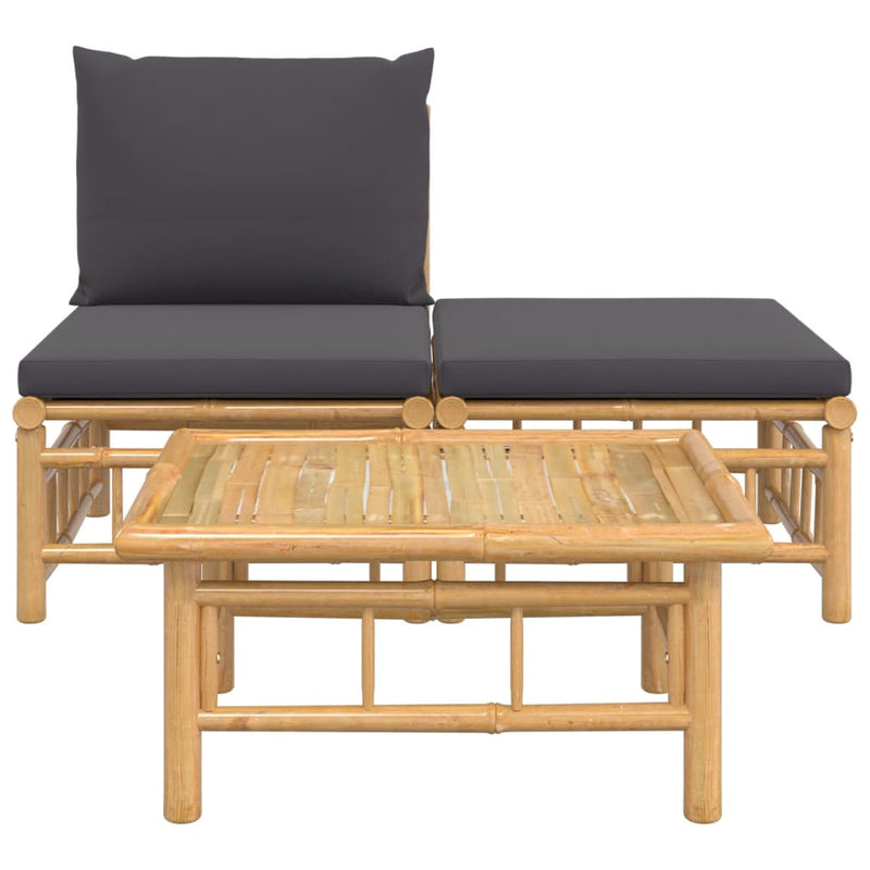 3 Piece Garden Lounge Set with Dark Grey Cushions Bamboo