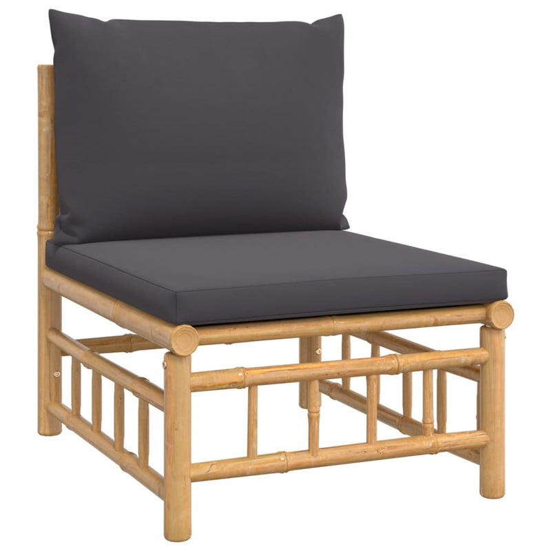 3 Piece Garden Lounge Set with Dark Grey Cushions Bamboo