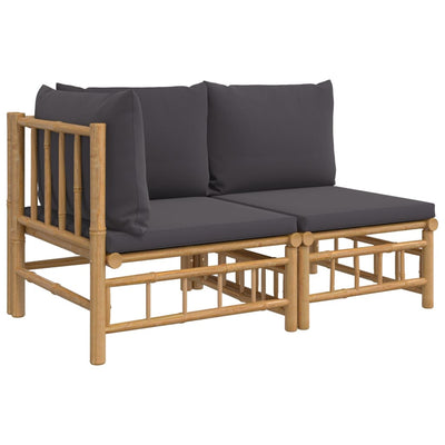 2 Piece Garden Lounge Set with Dark Grey Cushions Bamboo