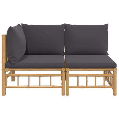 2 Piece Garden Lounge Set with Dark Grey Cushions Bamboo