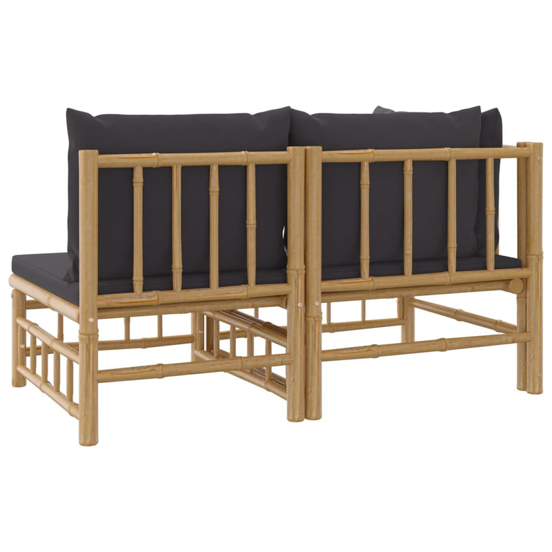 2 Piece Garden Lounge Set with Dark Grey Cushions Bamboo