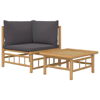 2 Piece Garden Lounge Set with Dark Grey Cushions Bamboo