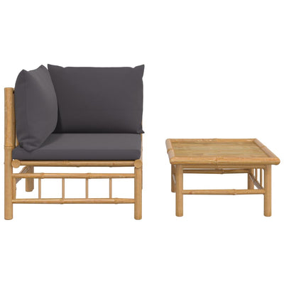 2 Piece Garden Lounge Set with Dark Grey Cushions Bamboo