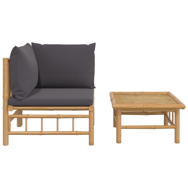 2 Piece Garden Lounge Set with Dark Grey Cushions Bamboo