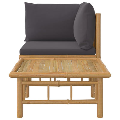 2 Piece Garden Lounge Set with Dark Grey Cushions Bamboo