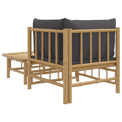 2 Piece Garden Lounge Set with Dark Grey Cushions Bamboo