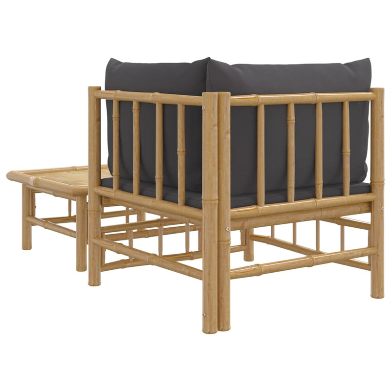 2 Piece Garden Lounge Set with Dark Grey Cushions Bamboo