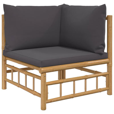 2 Piece Garden Lounge Set with Dark Grey Cushions Bamboo