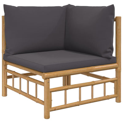 Garden Corner Sofa with Dark Grey Cushions Bamboo