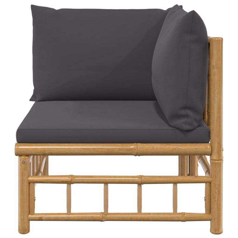 Garden Corner Sofa with Dark Grey Cushions Bamboo