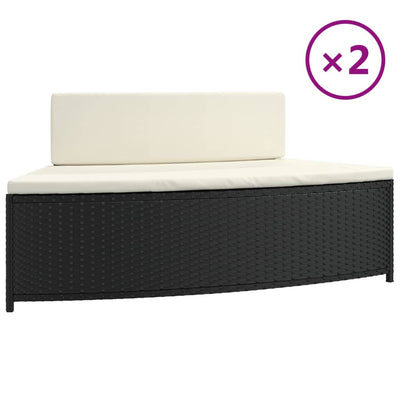 Spa Benches with Cushions 2 pcs Black Poly Rattan