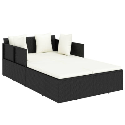 Sunbed with Cushions Black 182x118x63 cm Poly Rattan