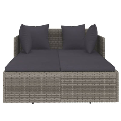 Sunbed with Cushions Grey 182x118x63 cm Poly Rattan