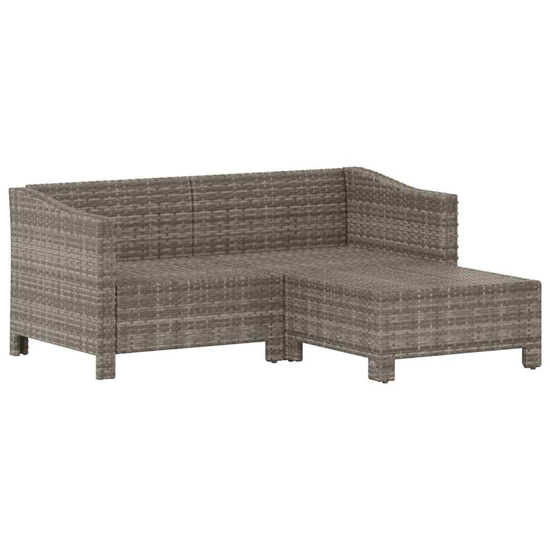 3 Piece Garden Lounge Set with Cushions Grey Poly Rattan