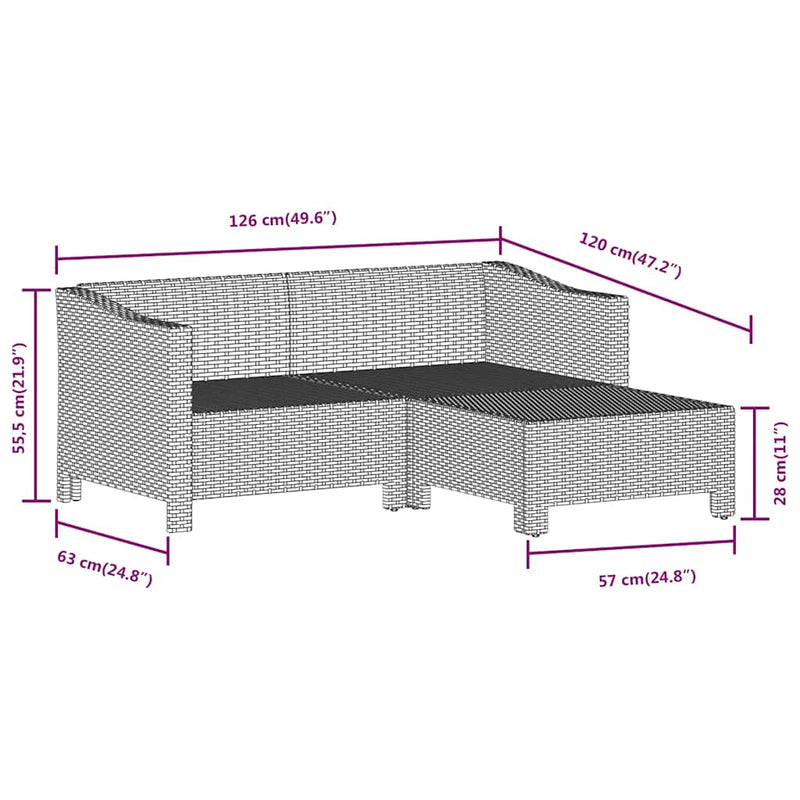 3 Piece Garden Lounge Set with Cushions Grey Poly Rattan