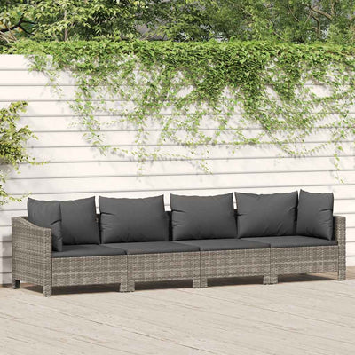 4 Piece Garden Lounge Set with Cushions Grey Poly Rattan