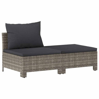 2 Piece Garden Lounge Set with Cushions Grey Poly Rattan