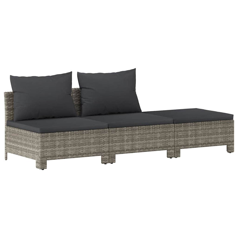 3 Piece Garden Lounge Set with Cushions Grey Poly Rattan